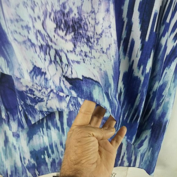 Chicos Floral Watercolor Asymmetrical Sheer Blouse High Low Size 2 Large Blue - Picture 6 of 7